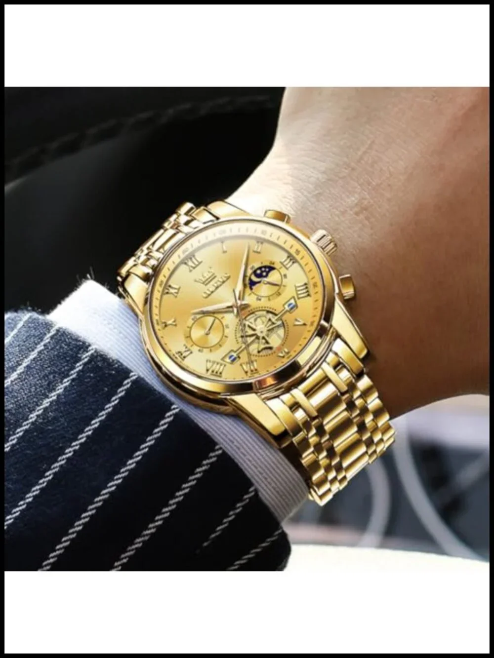 Luxury Waterproof Big Face Stainless Steel Multifunction Mens Watch